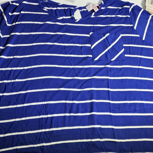 Molly & Isadora Women's 3X Blue/White Striped Split Back Shirt - Picture 2 of 8